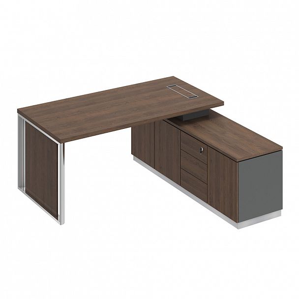 Стол руководителя на опорной тумбе (левый/правый) с декоративной вставкой "Bravo" БР 107 дуб гладстоун/антрацит премиум/дуб гладстоун - Вид 1