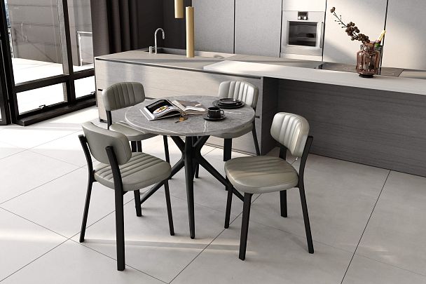 Обеденная группа Sheffilton SHT-DS280 серый мрамор/дымчатый/черный - Вид 9