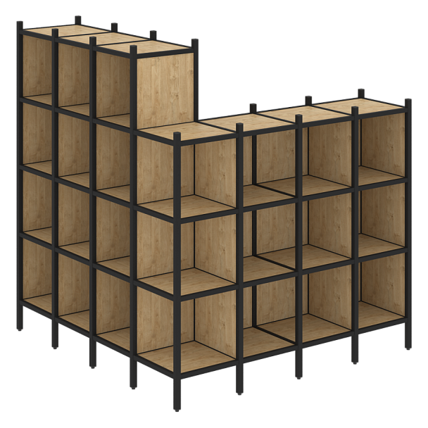 Loft Угловой внешний стеллаж наборный VR.L-60 Тиквуд светлый/Чёрный металл 1694*1694*1869 - Вид 1