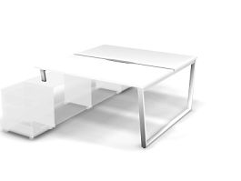 MATRIX 121В202-V Стол прямой двойной с опорой на тумбу, пров. вырезной (V-опоры) 1580х1590х775 Белый - Фото предпросмотра