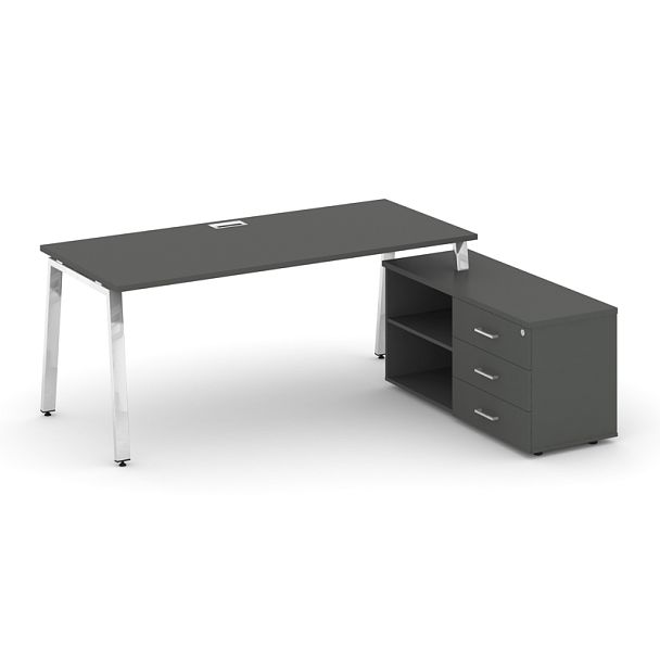 Стайл Проджект Директ Люкс / Style Project Direct Lux Стол письменный с греденцией правой M-SN-6A.SRG-026.M(R) Антрацит/Нержавеющая Сталь/Хром 1980*800*750 - Вид 1