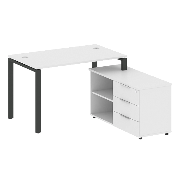 Metal System Р. ст. с тумбой на П-образном м/к БП.РС-СТС-2.2 (R) Белый/Антрацит металл 1300*1520*750 - Вид 1