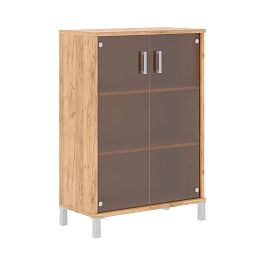 Шкаф средний со стеклянными дверьми B 420.8 Дуб Бофорд 900х450х1286 BORN - Фото предпросмотра