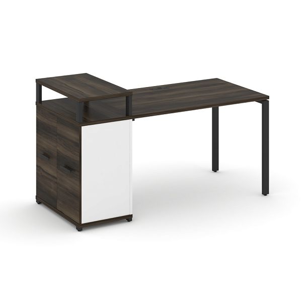 Concept Стол рабочий с опорным распаш. шкафом с верх. горизонтом  CN.SP-222 W Дуб Мали/Белый Бриллиант/Металл Черный 1600*720*917 - Вид 1