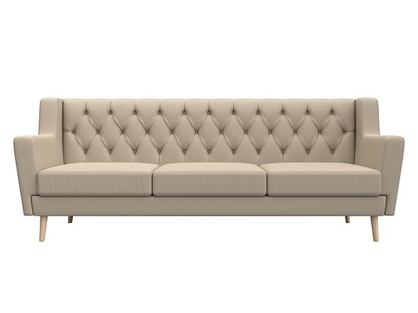 Прямой диван Брайтон 3 Люкс (полностью экокожа бежевая) - Вид 2