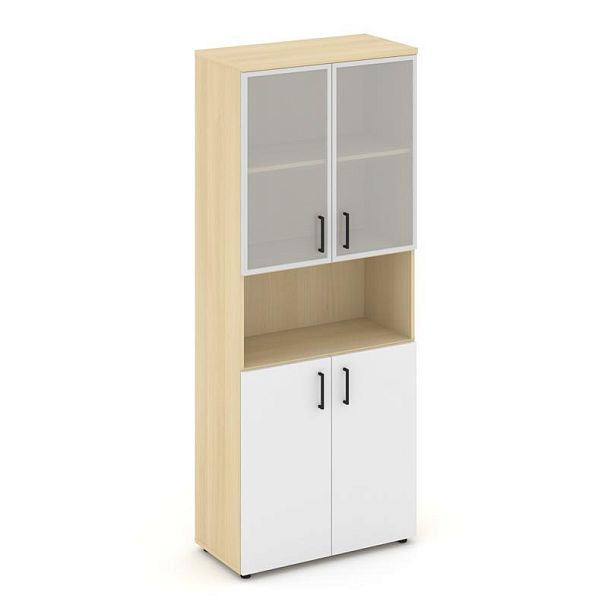 Style Project Шкаф высокий широкий SN.STS-106 Акация Лорка/Белый/Сатин/Черный Ручки 796*400*1982 - Вид 1