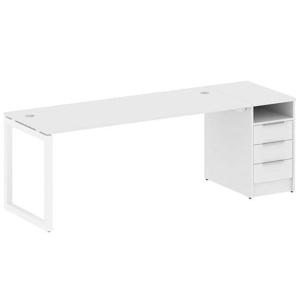 Metal System Quattro Р. ст. с тумбой на О-образном м/к 50БО.РС-СТП-1.5 Белый/Белый металл 2212*720*750 - Вид 1