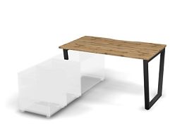 MATRIX 121B101-V Стол прямой, опора на тумбу, вырез. (V-опоры) 1380х780х775 Дуб Крафт/Темно-серый - Фото предпросмотра