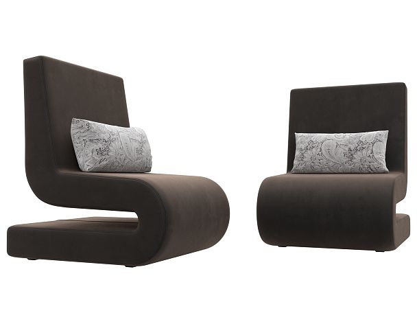 Кресло Волна (полностью велюр коричневый, подушки велюр серый с узором) - Вид 3