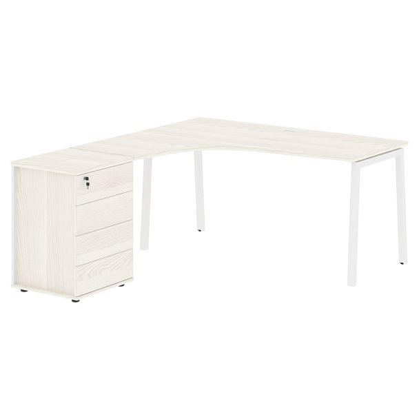 Стол эргономичный с тумбой ELCET 1518(L) Ясень Траун/Белый 1560х1880х750 EDIS - Вид 1