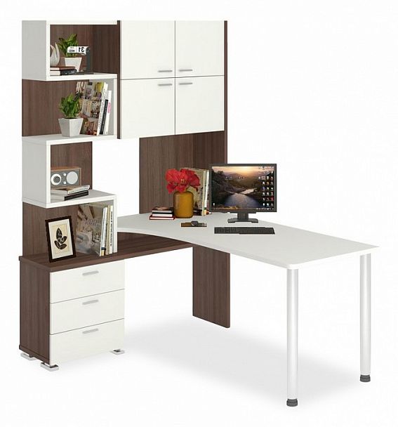 Стол компьютерный Домино СР-500М/160 Белый/Шамони левый - Вид 1