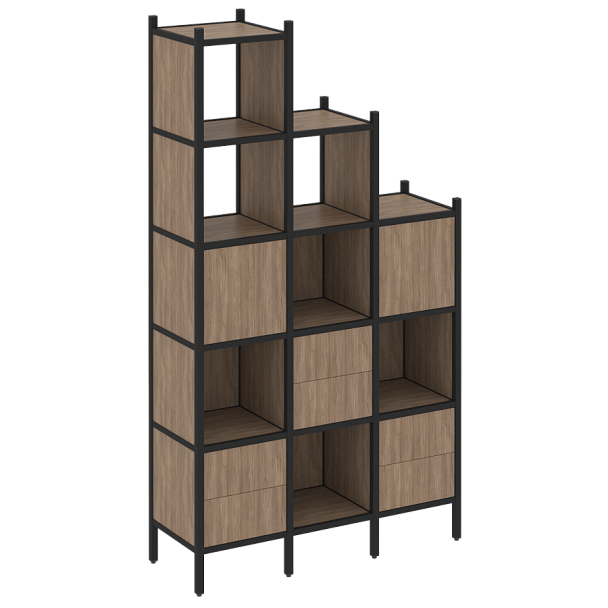 Loft Прямой стеллаж наборный VR.L-22 Дуб аризона/Чёрный металл 1278*446*2280 - Вид 1