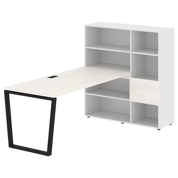 Стол-стеллаж EVRST 1217 Ясень Траун/Черный/Белый 2190х1250х1355 EDIS - Вид 1