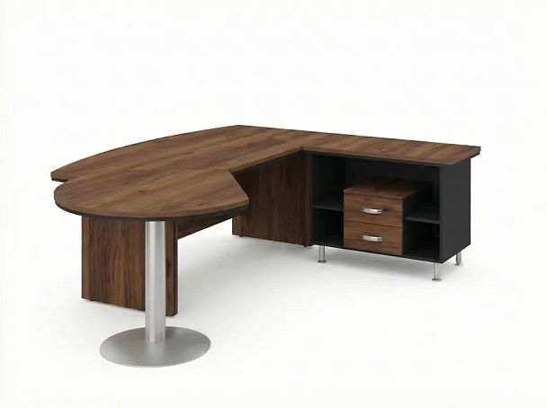 BRL RB072-255x200R Стол рук-ля R угл. с брифингом и тумбой 2 ящика 2550х2000х760 Орех Вармия/Черный - Вид 1