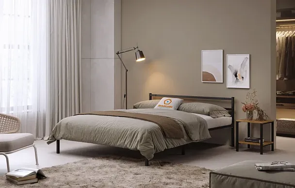 Кровать  металлическая Лофт КОМПАКТ 1600*2000, цвет черный - Вид 3