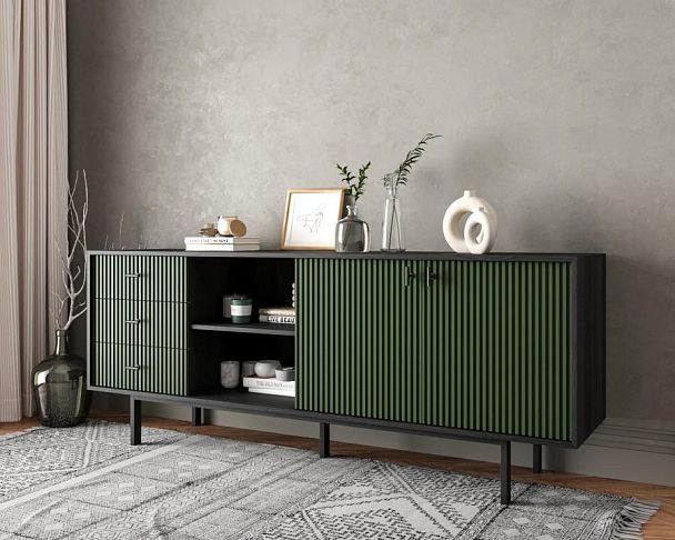 Комод с дверками и нишей Emerson арт EM15/green/L - Вид 3