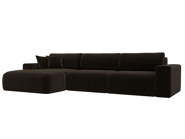 Диван угловой Лига-036 Классик Лонг левый угол Микровельвет коричневый - Вид 1