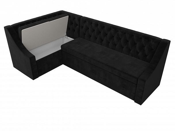 Кухонный угловой диван Мерлин левый (полностью велюр черный) - Вид 7