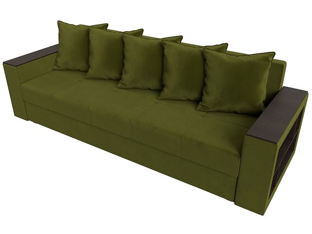 Диван прямой Дубай Лайт полки справа (полностью микровельвет зеленый) - Вид 5