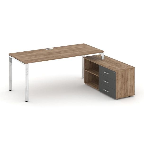 Style Project Direct Lux Стол письменный с греденцией правой M-SN-6P.SRG-014.M(R) Дуб Табак/Дуб Табак/Антрацит/Нержавеющая Сталь/Хром 1580*700*750 - Вид 1