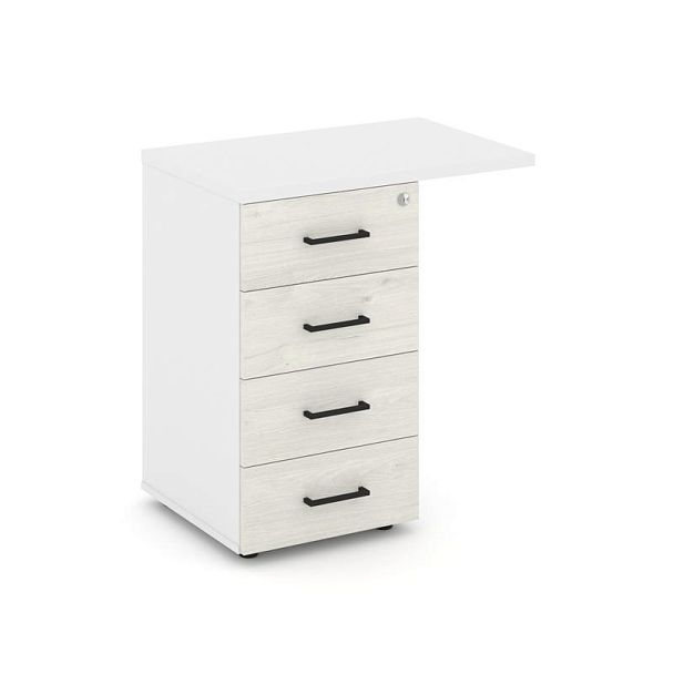 Стайл Проджект Тумба приставная SN.TPP-002 Белый/Белый/Дуб Наварра/Черный Ручки 416/700*460*750 - Вид 1