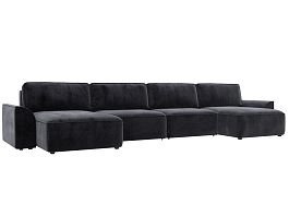 Диван п-образный Лига-048 НПБ лонг Велюр серый - Фото предпросмотра