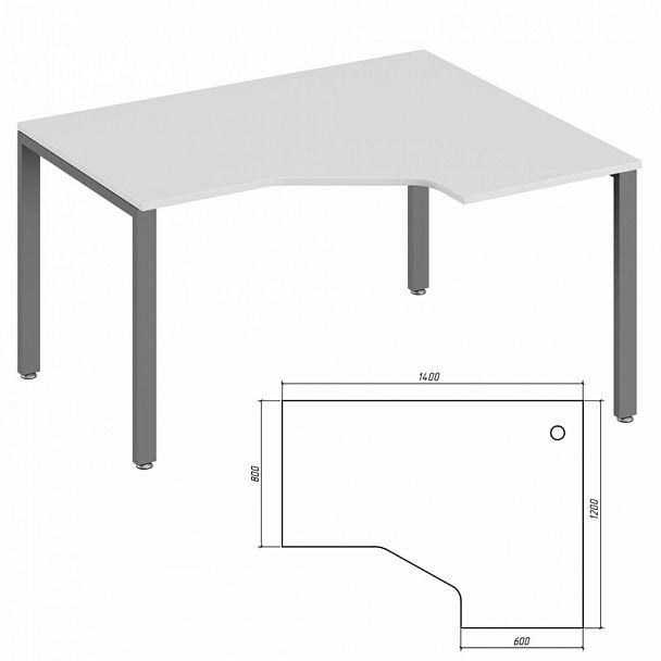 Эргономичный стол правый Trend Metal 140x120x75 белый - Вид 1