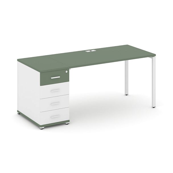 Concept Стол рабочий с 1 опорной тумбой CN.SP-403 W Кобо/Белый Бриллиант/Металл Белый 1800*720*750 - Вид 1