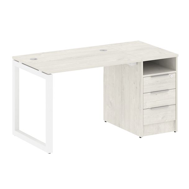 Metal System Quattro Р. ст. с тумбой на О-образном м/к 50БО.РС-СТП-1.1 Дуб наварра/Белый металл 1412*720*750 - Вид 1