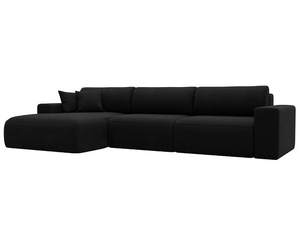 Диван угловой Лига-036 Классик Лонг левый угол Микровельвет черный - Вид 1