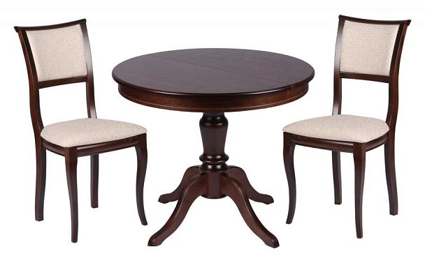 Обеденная группа стол Элат D90(130)х90х76 Темный орех и 2 стула Камир темный орех/обивка Alba Cream - Вид 1