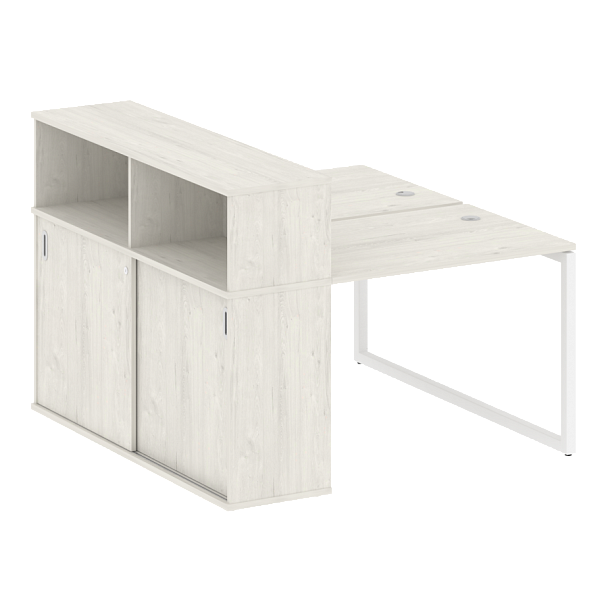 Metal System Quattro Р. ст. с шкафом-купе на О-образном м/к 40БО.РС-СШК-2.1 Т Дуб наварра/Белый металл 1410*1475*1098 - Вид 1
