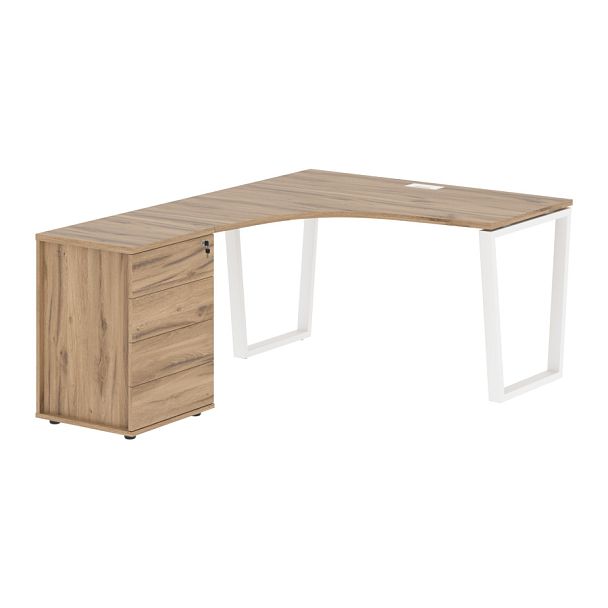 Стол эргономичный с тумбой EVCET 1318(L) Дуб Денвер светлый/Белый 1360х1880х750 EDIS - Вид 1