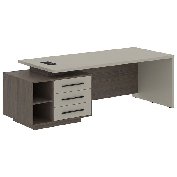 Стол руководителя с тумбой VCT 2390(L) Аметист/Черный матовый/Дуб Сильвер 2300х900х750 VELION - Вид 1