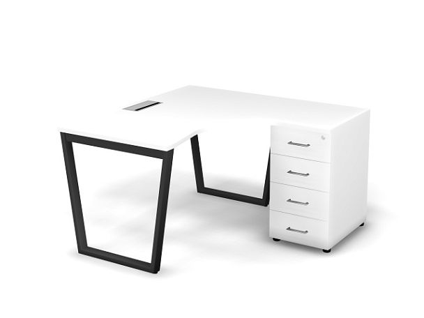 MATRIX 121S152-V Стол эгоном-й с тумбой R, пров-ик Merida (V-опоры) 1380х1380х775 Белый/Темно-серый - Вид 1