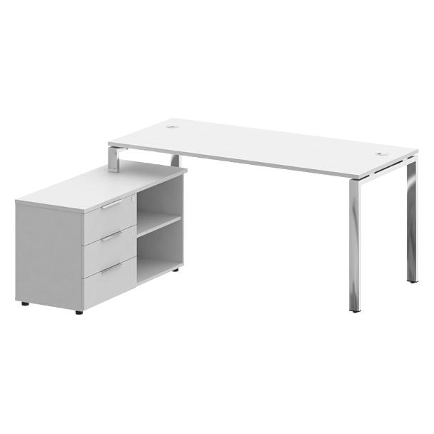 Metal System Direct Стол руковододителя с тумбой левый БГ.СРТ-4.7 (L) Белый/Нерж. сталь 1700*1520*750 - Вид 1