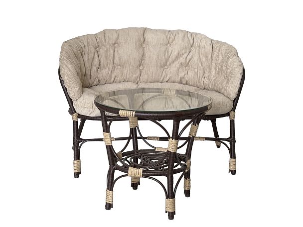 Комплект Багама с диваном и полными бежевыми подушками (полиротанг) - Вид 2