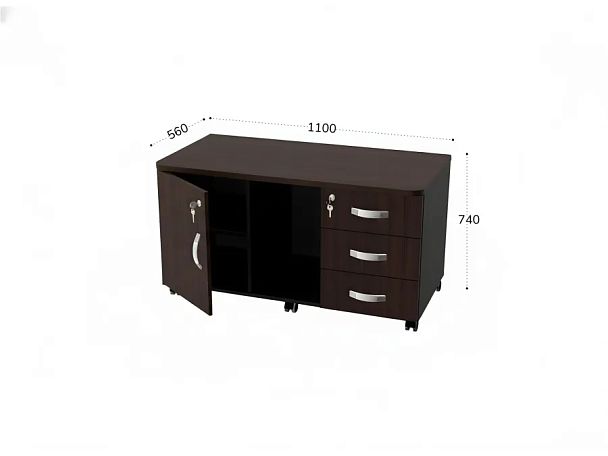 БЕРЛИН / BERLIN Сервисная тумба для копировальной техники 1100х560х740 Венге/Черный - Вид 2