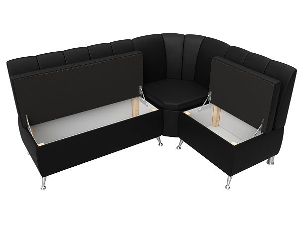 Кухонный угловой диван Кантри правый (полностью экокожа черная) - Вид 6