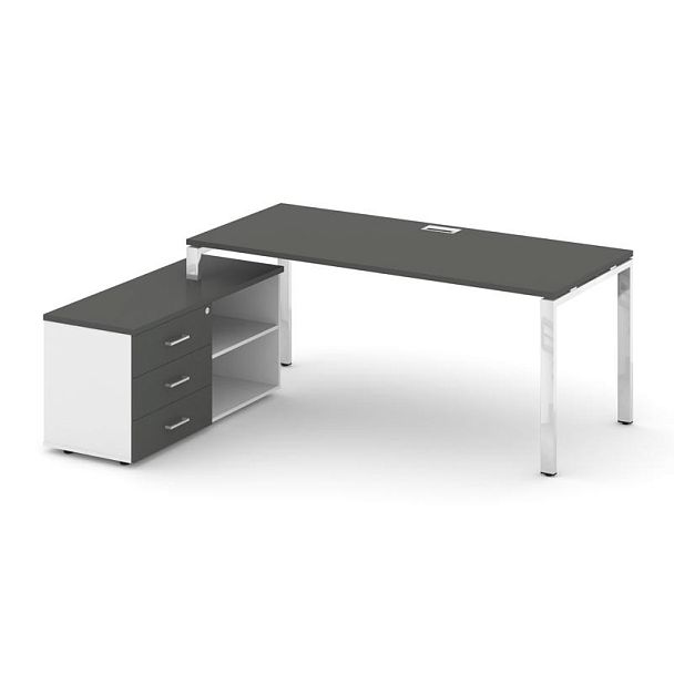 Стайл Проджект Директ Люкс / Style Project Direct Lux Стол письменный с греденцией левой M-SN-6P.SRG-026.M(L) Антрацит/Белый/Антрацит/Нержавеющая Сталь/Хром 1980*800*750 - Вид 1