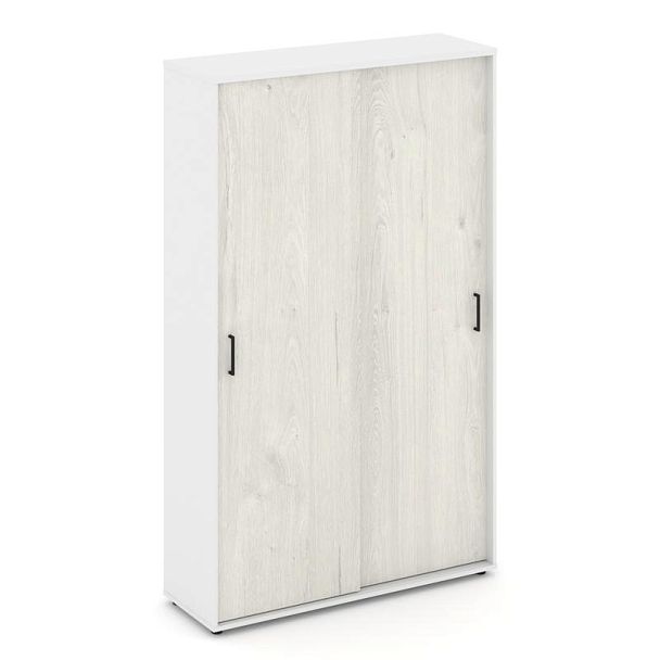 Стайл Проджект Шкаф-купе с полками SN.SHK-001 Белый/Белый/Дуб Наварра/Черный Ручки 1200*400*1982 - Вид 1