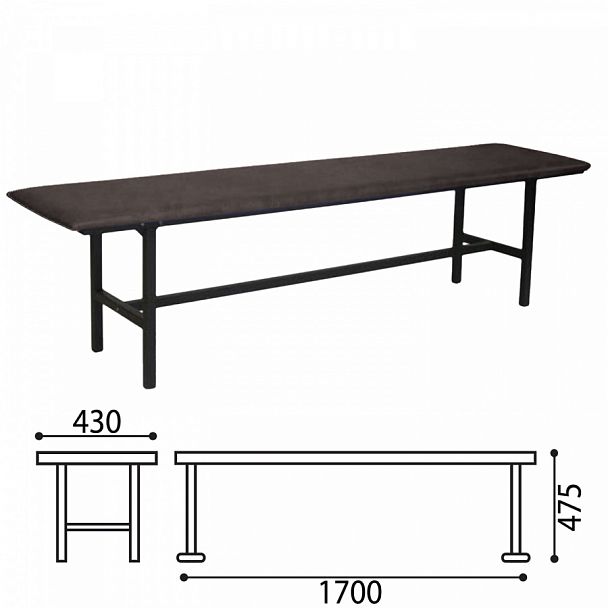 Банкетка без спинки "Берта", 1700х430х475 мм, усиленная, черный каркас, кожзаменитель черный, разборная, БМ 4 К-01 - Вид 1