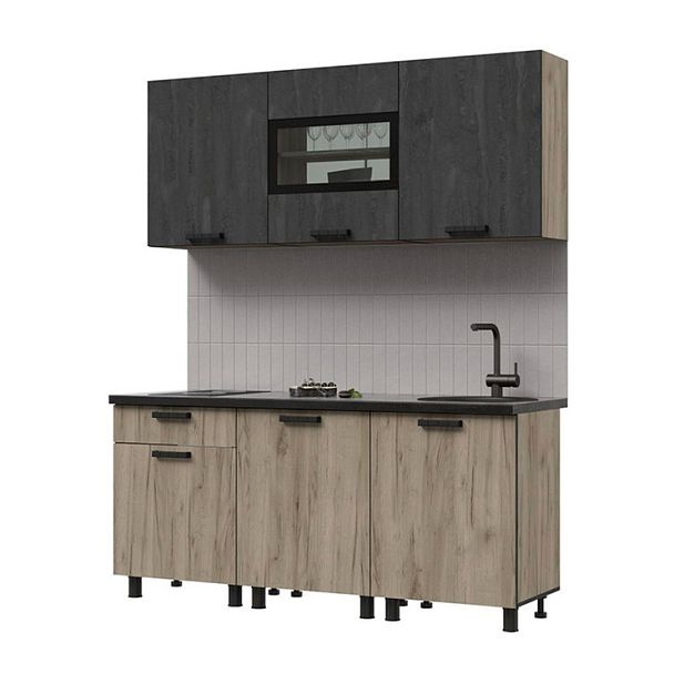 Кухня Эдинбург 1.8 Фасад ЖЕЛЕЗНЫЙ КАМЕНЬ/Корпус ДУБ КРАФТ СЕРЫЙ - Вид 1