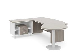 БЕРЛИН / BERLIN Стол руководителя L угловой с брифингом и тумбой 2 ящика 2550х2000х760 Дрифтвуд/Белый - Фото предпросмотра