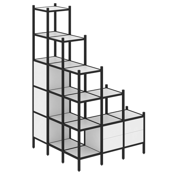 Loft Угловой внешний стеллаж наборный VR.L-59 Белый бриллиант/Чёрный металл 1278*1278*2280 - Вид 1