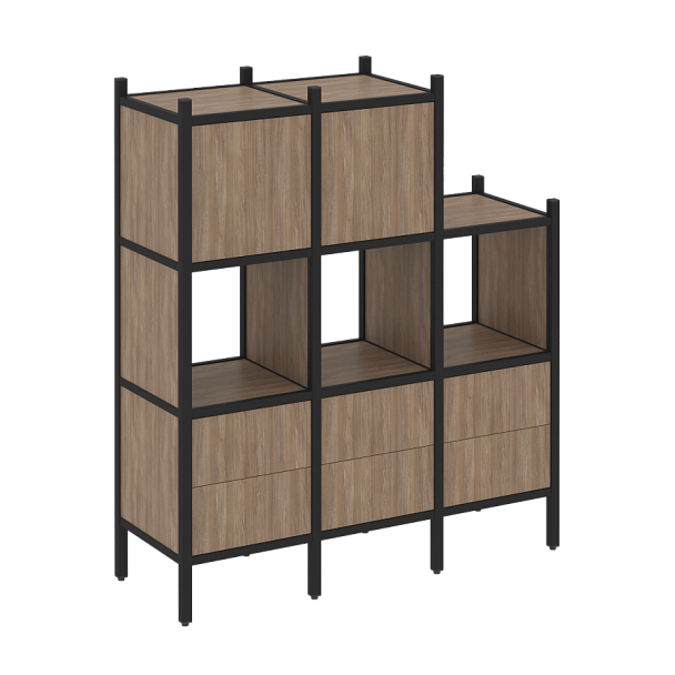 Loft Прямой стеллаж наборный VR.L-15 Дуб аризона/Чёрный металл 1278*446*1458 - Вид 1