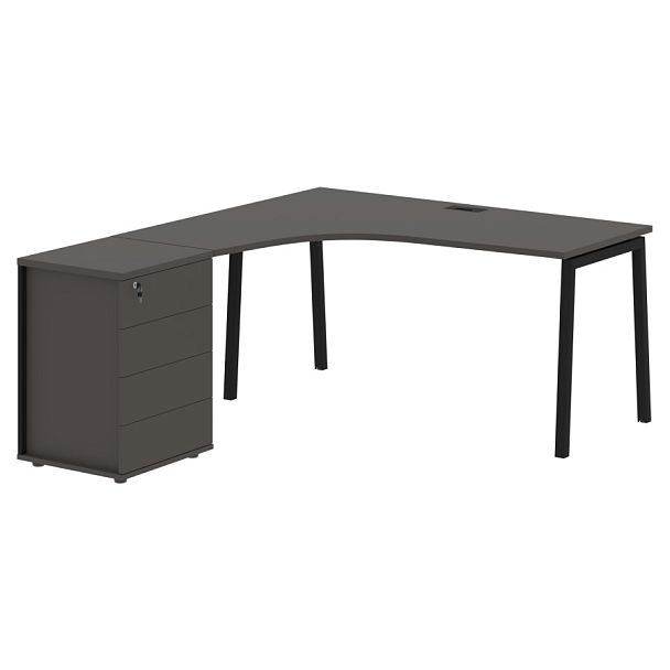 Стол эргономичный с тумбой ELCET 1518(L) Мокко/Черный 1560х1880х750 EDIS - Вид 1