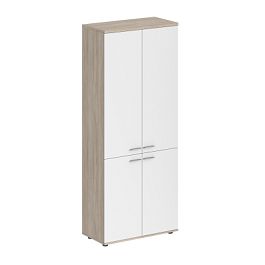 Шкаф высокий Sigma 800х400х1955, 4-х дв, з.ст ЛДСП / корпус: дуб светлый;  фасады: белый - Фото предпросмотра