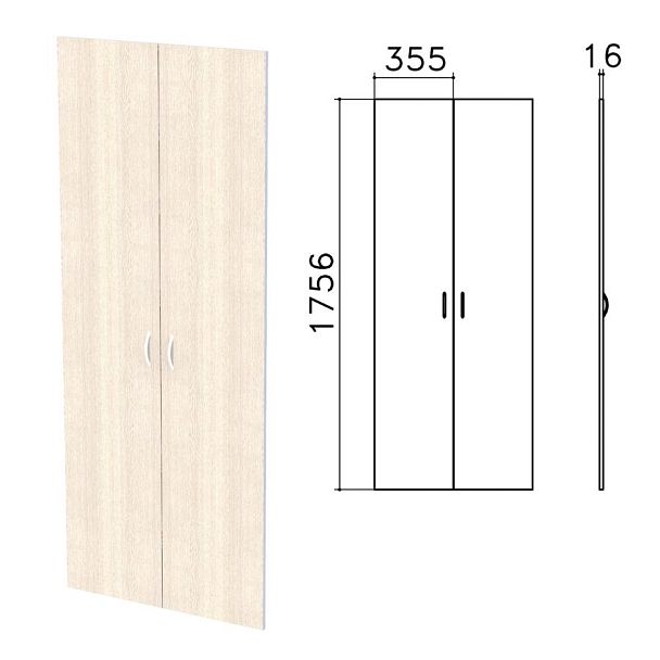 Дверь ЛДСП высокая "Бюджет", КОМПЛЕКТ 2 шт., 355х16х1756 мм, дуб шамони светлый, 402880-430 - Вид 2