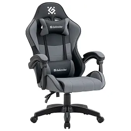 Кресло компьютерное DEFENDER "Strider", 2 подушки, ткань/экокожа, черное/серое, 64056 - Фото предпросмотра